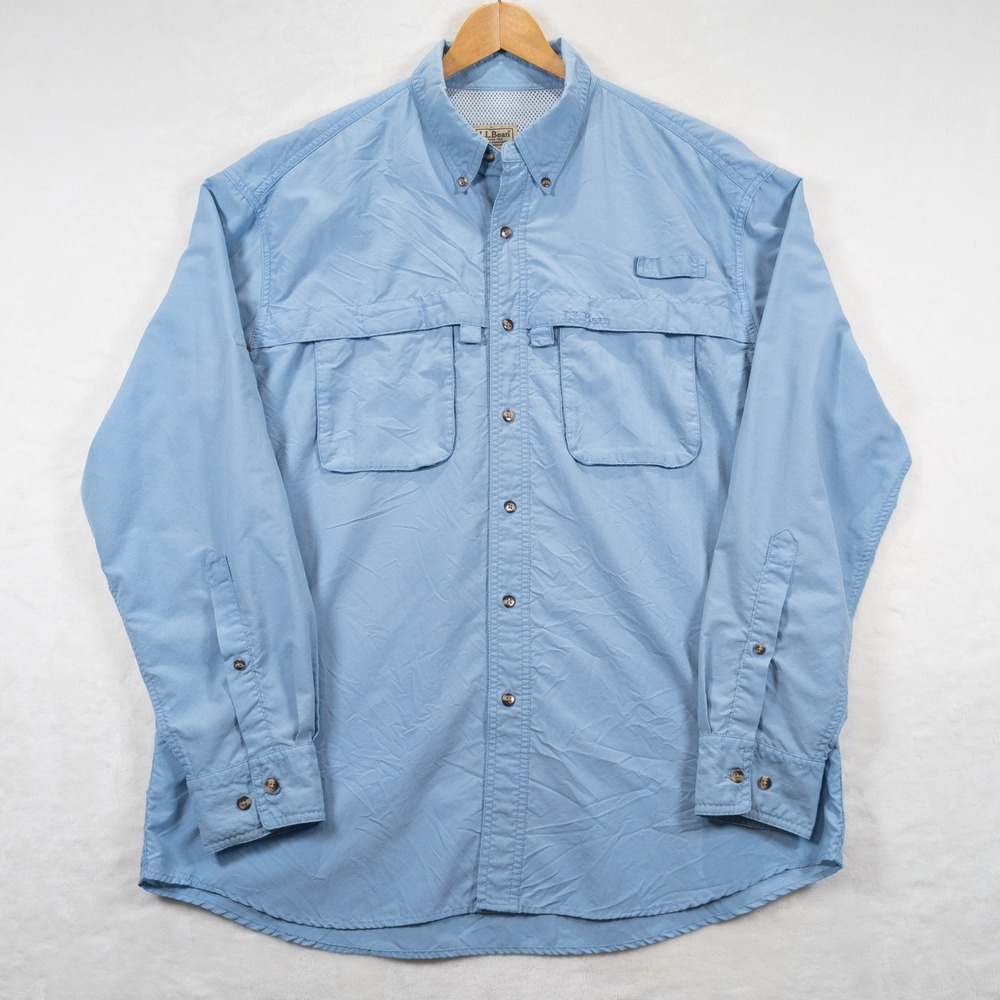 VTG L.L. Bean Fishing Shirt Men L Blue PFG Vented LS Gorpcore Outdoor Granola